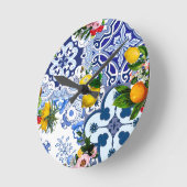 ブルータイル,シチリア,マジョリカ,モザイクアート,レモン ラウンド壁時計 (傾斜)