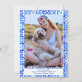 ブルータイル ピンクの花 ディスコ 卒業パーティー 招待状 (裏面)