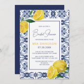 ブルータイル&レモンシトラスサマーブライダルシャワー 招待状 (正面/裏面)