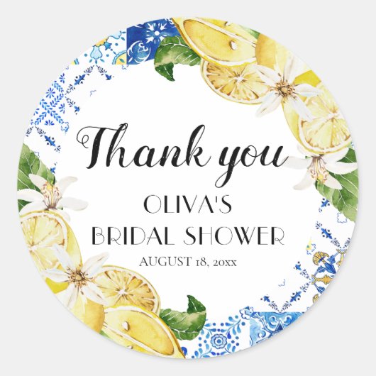 ブルータイル レモン イタリアン ブライダル シャワー ステッカー (正面)