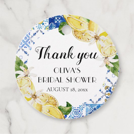 ブルータイル レモン イタリアン ブライダル シャワー フェイバータグ (正面)