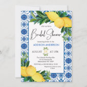 ブルータイル レモン テーマの結婚式前祝賀会 招待状 (正面)