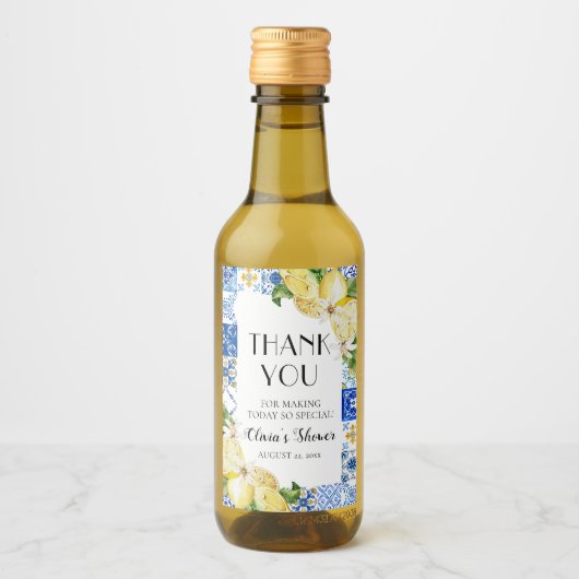 ブルータイル レモン ブライダルシャワーワインボトルラベル ワインラベル (正面)