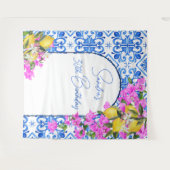 ブルータイルBougainvillea写真エレガントの背景 タペストリー (正面(横))