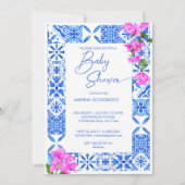 ブルータイルBougainvillea赤ちゃんエレガントシャワー 招待状 (正面)