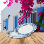 ブルータイルSantoriniギリシャスペインの語/テーマ ペーパープレート<br><div class="desc">ギリシャ地中海のミュージカルブルータイルインスパイア踊りクイーンブライダルシャワー紙プレート。</div>