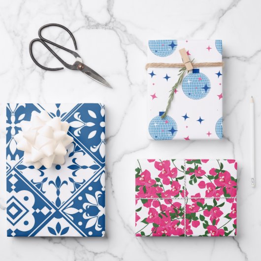 ブルータイルSantoriniギリシャスペインの語/テーマ ラッピングペーパーシート (正面)