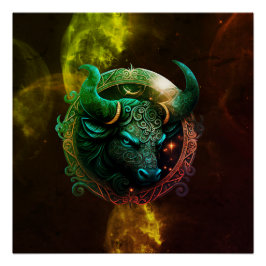 ブルータウロス〔占星術の〕十二宮図符号オンコズミックカラー銀河系 ポスター