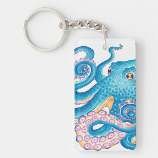 ブルータコクラーケンオレンジピンク水彩 キーホルダー (正面)