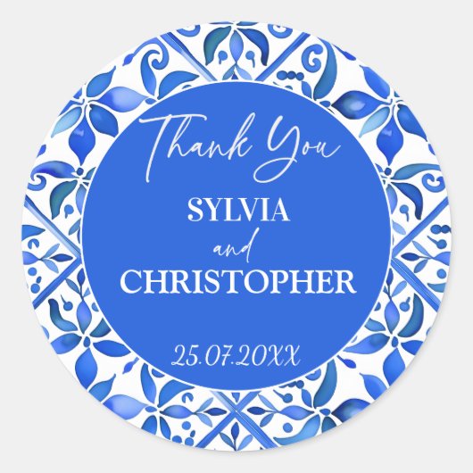 ブルータラベラスペインのタイル結婚式の引き出物 ラウンドシール (正面)