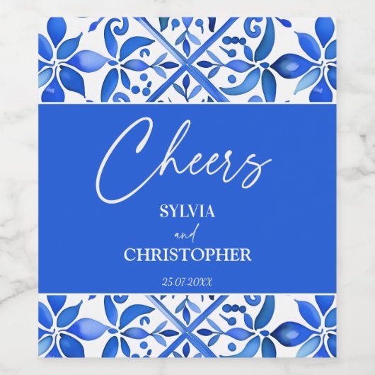 ブルータラベラスペインのタイル結婚式の引き出物 ワインラベル (シングルラベル)