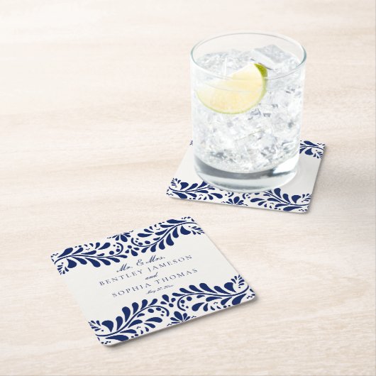 ブルータラベラタイルスペインのスタイルフィ結婚エスタズ スクエアペーパーコースター (インサイチュ)