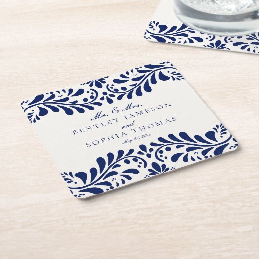 ブルータラベラタイルスペインのスタイルフィ結婚エスタズ スクエアペーパーコースター (アングル)