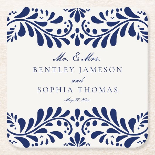 ブルータラベラタイルスペインのスタイルフィ結婚エスタズ スクエアペーパーコースター (正面)