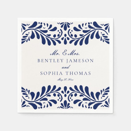 ブルータラベラタイルスペインのスタイルフィ結婚エスタズ スタンダードカクテルナプキン (正面)