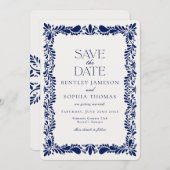 ブルータラベラタイルスペインのフェスタ日付の保存 招待状 (正面/裏面)