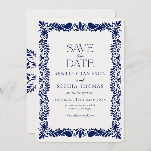 ブルータラベラタイルスペインのフェスタ日付の保存 招待状 (正面/裏面)