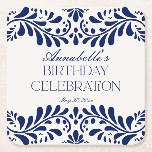 ブルータラベラタイルフィスペインのエスタバースデーパーティー スクエアペーパーコースター (正面)