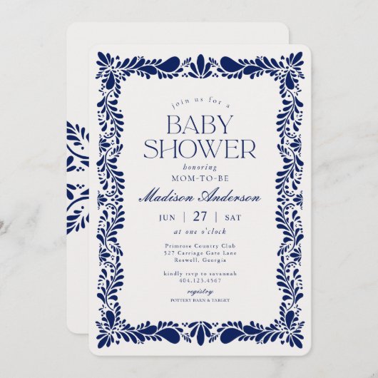 ブルータラベラタイルフィスペインのエスタベビーシャワー 招待状 (正面/裏面)