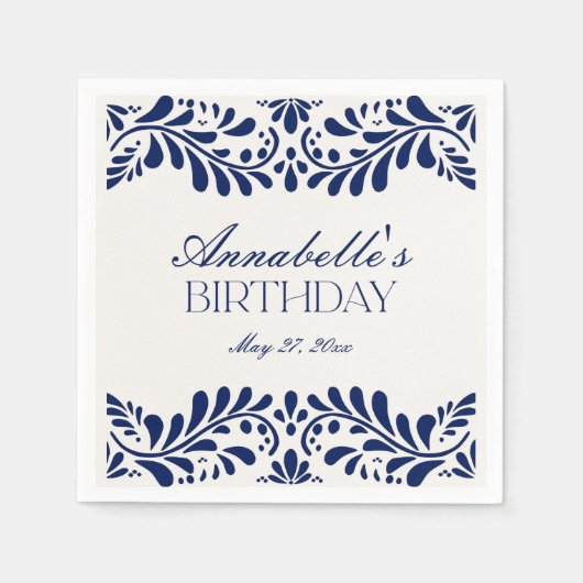 ブルータラベラタイルフィスペインのエスタ誕生日 スタンダードカクテルナプキン (正面)