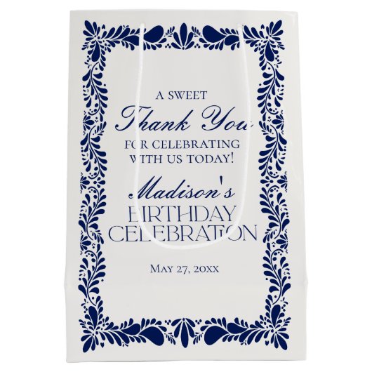 ブルータラベラタイルメキシカンフィエスタ誕生日の好意 ミディアムペーパーバッグ (裏面)