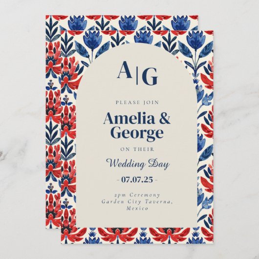 ブルータラベラタイルメキシコ結婚式招待状 招待状 (正面/裏面)