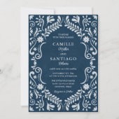 ブルータラベラメキシコQRコード結婚式招待状 招待状 (正面)