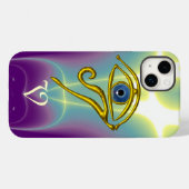 ブルータリスマンモノグラムティール（緑がかった色）、パープルホワイト Case-Mate iPhoneケース (裏面 (横))