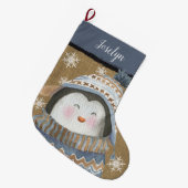 ブルータンのかわいいペンギンセーターハットネーム ラージクリスマスストッキング (正面 (吊り時))