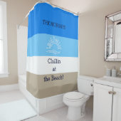 ブルータンアンドホワイトストライプビーチハウス シャワーカーテン (インサイチュ)
