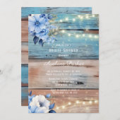ブルータンウッドライト花模様ブライダルシャワー 招待状 (正面/裏面)