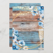 ブルータンウッドライト花模様ブランチ&バブリー 招待状 (正面/裏面)