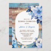 ブルータンウッドライト花模様結婚ズお祝い 招待状 (正面/裏面)