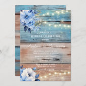 ブルータンウッドライト花模様結婚ズお祝い 招待状 (正面/裏面)