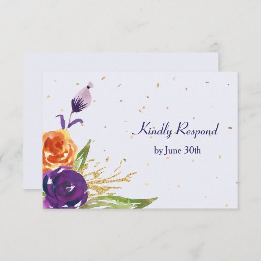 ブルータンジェリンフローラウェディングRSVP 出欠カード (正面/裏面)