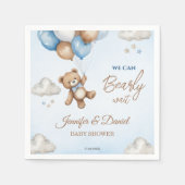 ブルータンテディベアバルーン赤ちゃんシャワー スタンダードカクテルナプキン (正面)