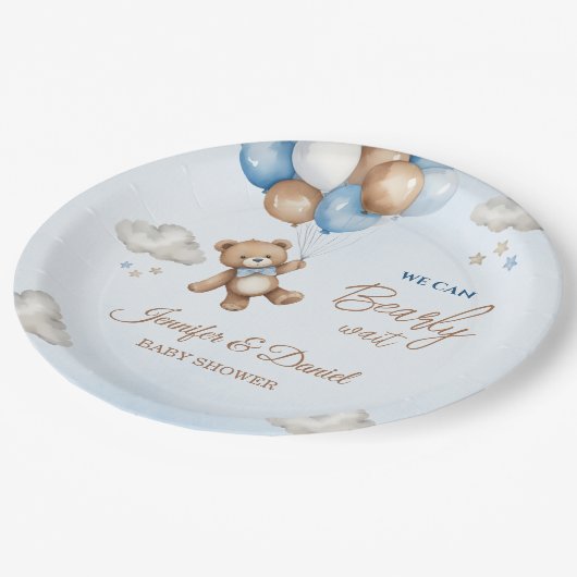 ブルータンテディベアバルーン赤ちゃんシャワー ペーパープレート (アングル)