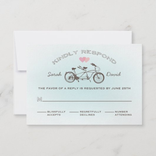 ブルータンデム自転車結婚式の出欠確認カード 出欠カード (正面)
