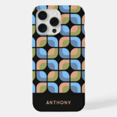 ブルータンベージュグリーンブラックミッドセンチュリーアートパターン iPhoneケース (裏面)