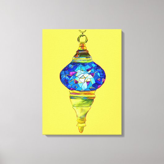 ブルーターキッシュランプモザイクアートウォーターカラー キャンバスプリント (正面)