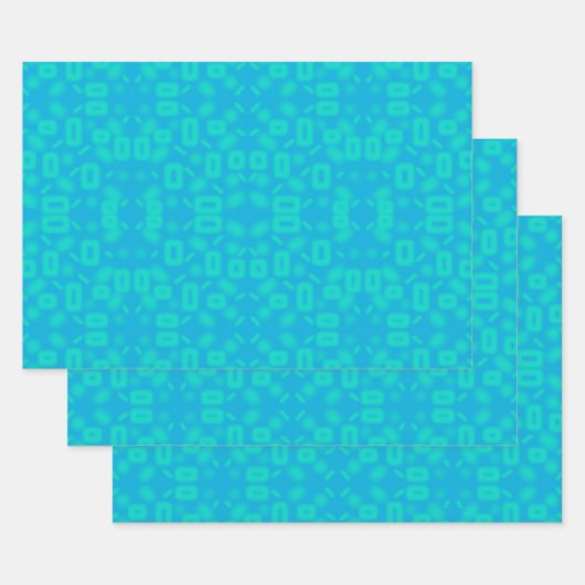 ブルーターコイズすりガラス柄抽象芸術アート ラッピングペーパーシート (セット)