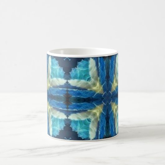 ブルーターコイズアクアマリンイエロー幾何学デザイン コーヒーマグカップ (中央)