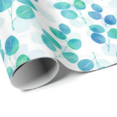 ブルーターコイズウォーターカラーユーカリ葉ス ラッピングペーパー (ロールコーナー)