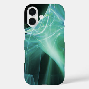ブルーターコイズグリーンティール(緑がかった色)におけるフラクタル渦 iPhone 16ケース