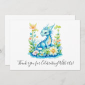 ブルーターコイズグリーンドラゴンベビーシャワー サンキューカード (正面/裏面)