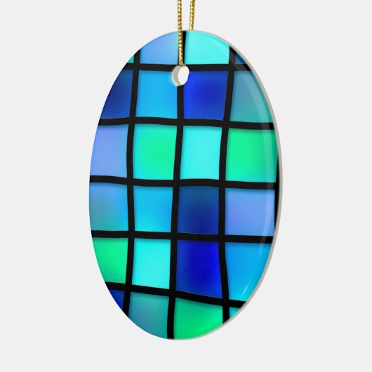 ブルーターコイズグリーンパープルステンドグラス セラミックオーナメント (左)