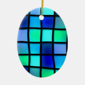 ブルーターコイズグリーンパープルステンドグラス セラミックオーナメント (正面)