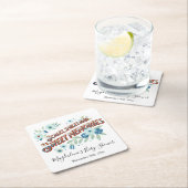 ブルーターコイズグリーンフラワードラゴンベビーシャワー スクエアペーパーコースター (インサイチュ)