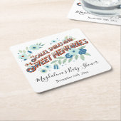 ブルーターコイズグリーンフラワードラゴンベビーシャワー スクエアペーパーコースター (アングル)