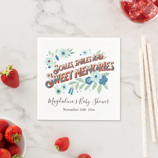 ブルーターコイズグリーンフラワードラゴンベビーシャワー スタンダードカクテルナプキン (インサイチュ)